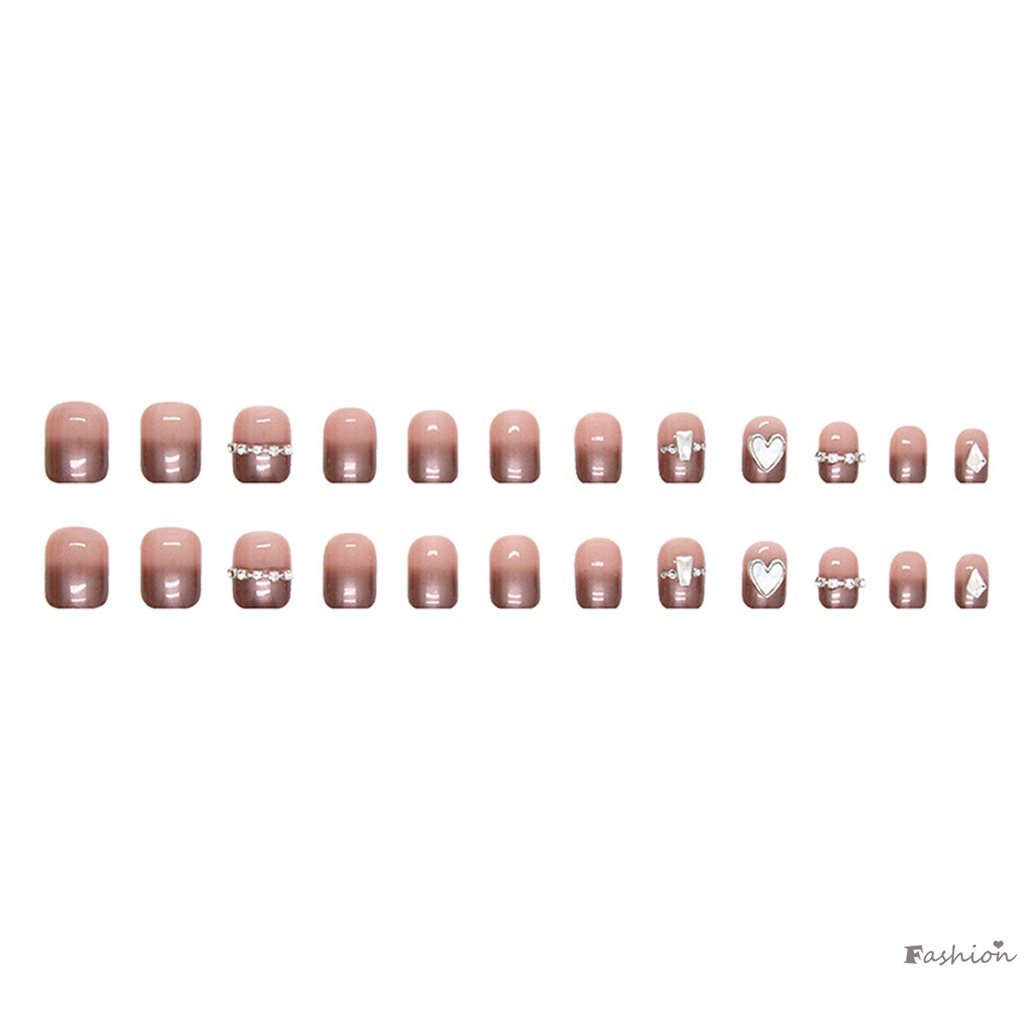 Móng Tay Giả Ngắn Hình Vỏ Sò Màu Hồng Kèm Dây Xích Thời Trang