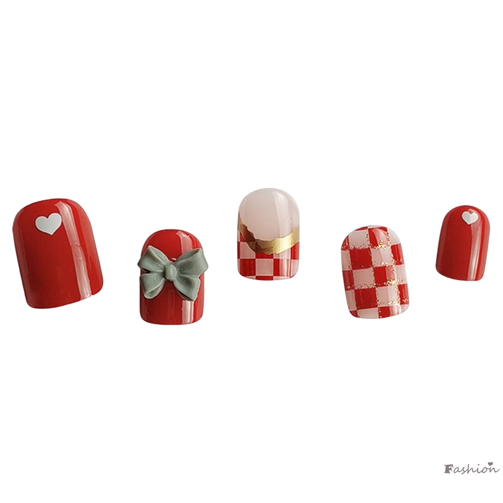 Bộ Móng Tay Giả Ngắn Chống Nhòe Đính Nơ Xinh Xắn