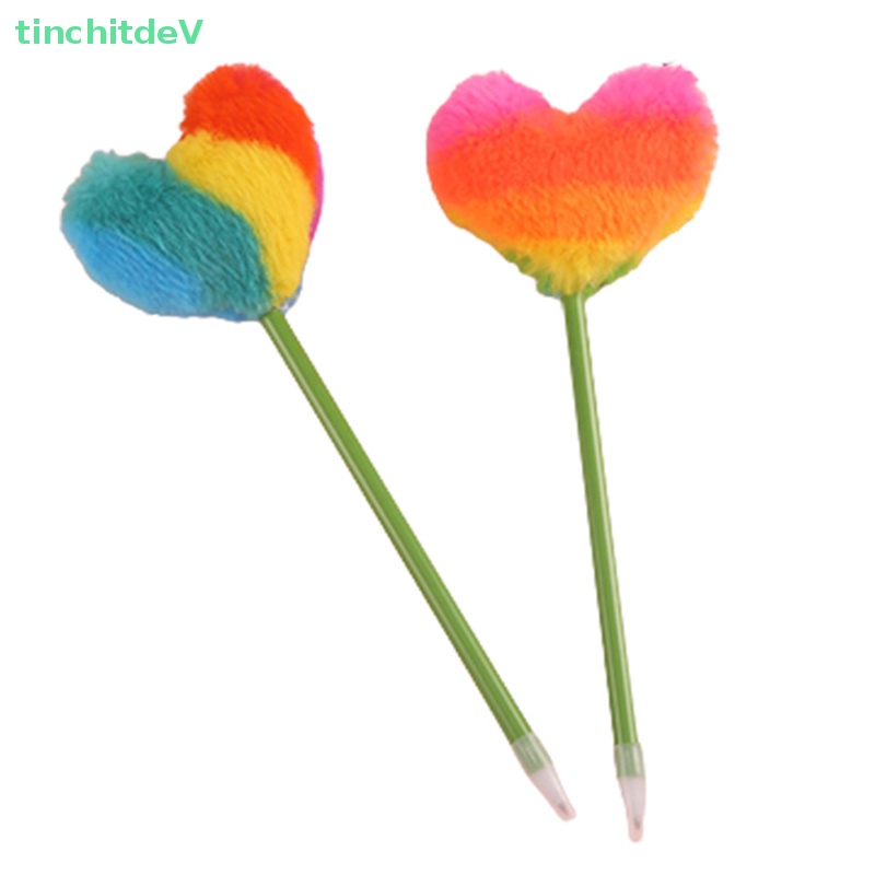 Bút Bi Hình Trái Tim Phối Lông Màu Sắc Ngọt Ngào Dễ Thương