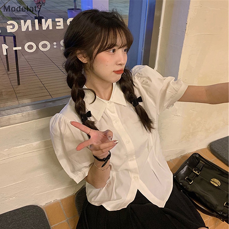 Áo Kiểu MFC Tay Ngắn Phồng Màu Trơn Đơn Giản Thời Trang Mùa Hè Cho Nữ