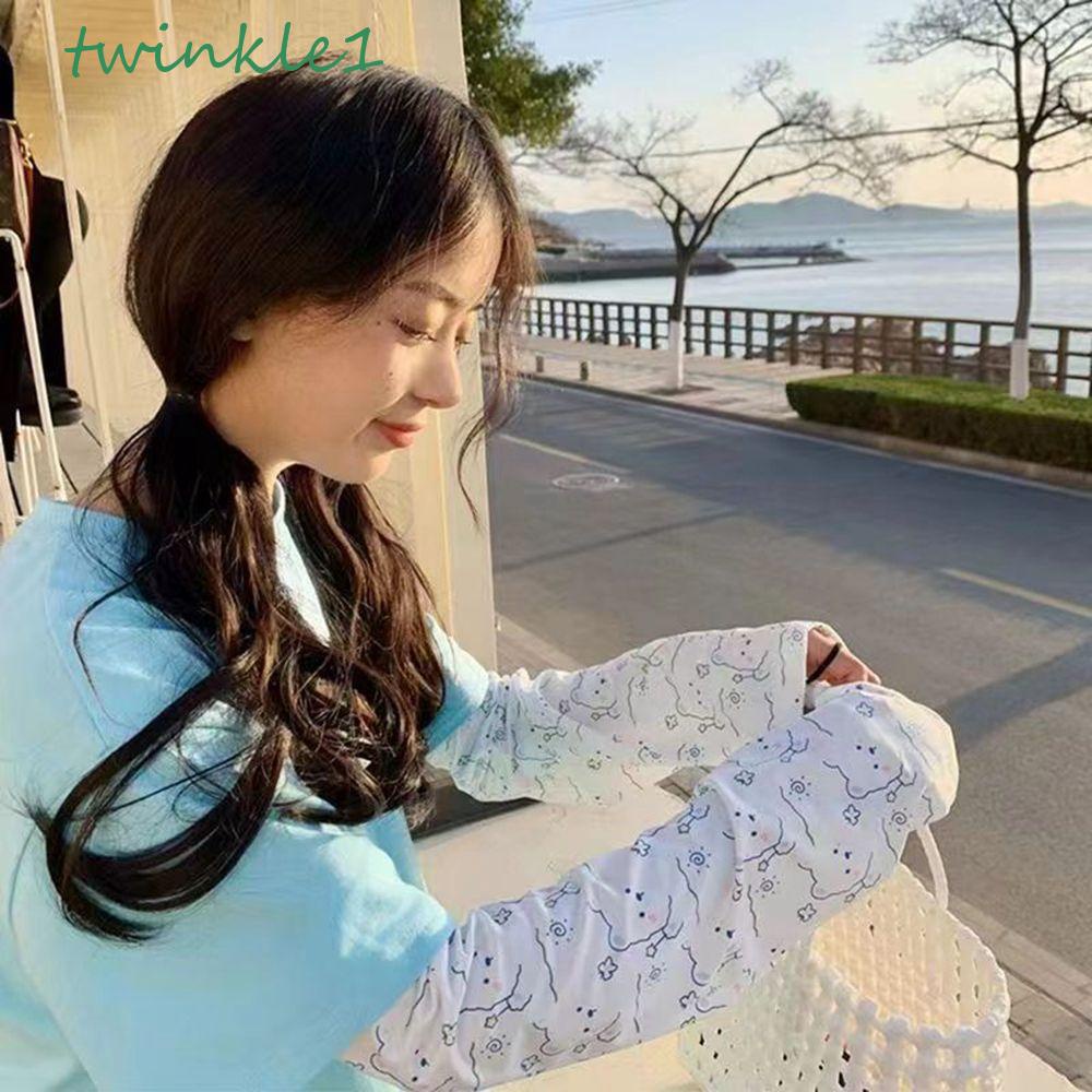 Găng Tay Chống Nắng Vải Lụa Lạnh Mỏng In Chữ Chống Tia UV Thời Trang Mùa Hè