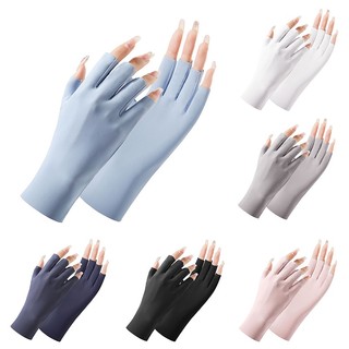 1 Đôi Găng Tay Hở Ngón Vải Lụa Lạnh Mỏng Mềm Co Giãn Thoáng Khí Chống Tia uv Màu Trơn