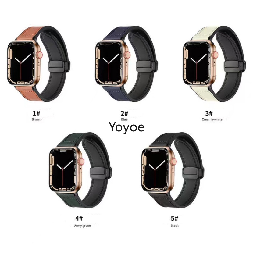 Dây Đeo Bằng Da Và Silicon Có Khóa Nam Châm Cho iWatch Series 8 Ultra SE 7 6 5 4 3 2 1 45mm 41mm 40mm 49mm 49mm 38mm