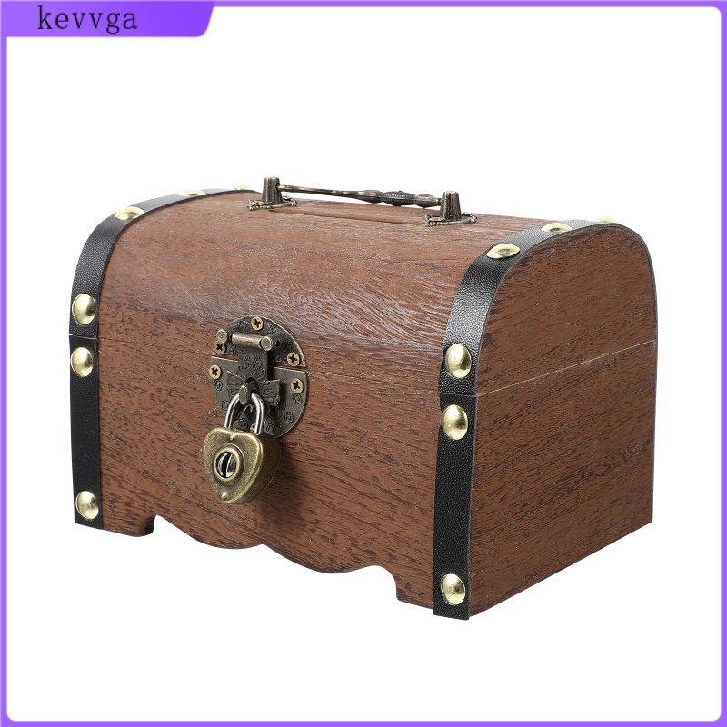 Box Treasure Wooden Chest Storage Bank Piggywood Decorativemoney Lock Vintage Boxes Trunk Kids Keepsake Pirate Coin Jewelry Lids