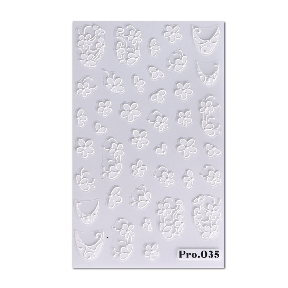 Miếng Dán Trang Trí Móng Tay Họa Tiết Hoa Trắng 5D Xinh Xắn