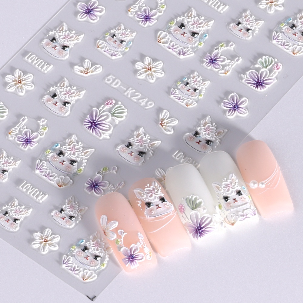 Miếng Dán Trang Trí Móng Tay Bằng Acrylic Dập Nổi Họa Tiết Hoạt Hình Dễ Thương