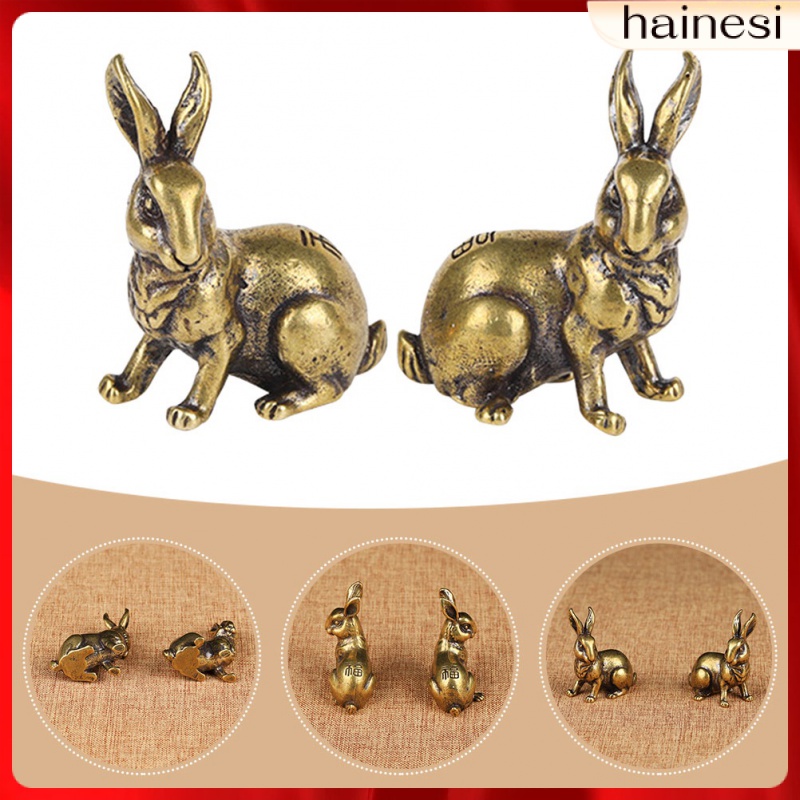 Set 2 Tượng Thỏ Mini Bằng Đồng Thau Phong Cách Trung Hoa Cổ Điển Trang Trí Nhà Cửa / Văn Phòng