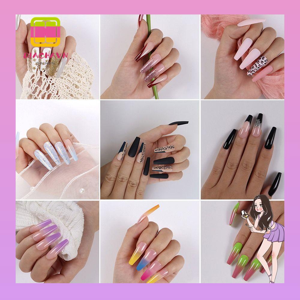 Set 24 Móng Tay Giả Che Phủ Toàn Diện Đính Kim Sa Lấp Lánh