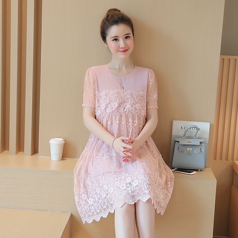 Bộ Áo Đầm Chiffon Tay Ngắn Dáng Rộng Thời Trang Mùa Hè Xinh Xắn Cho Mẹ Bầu