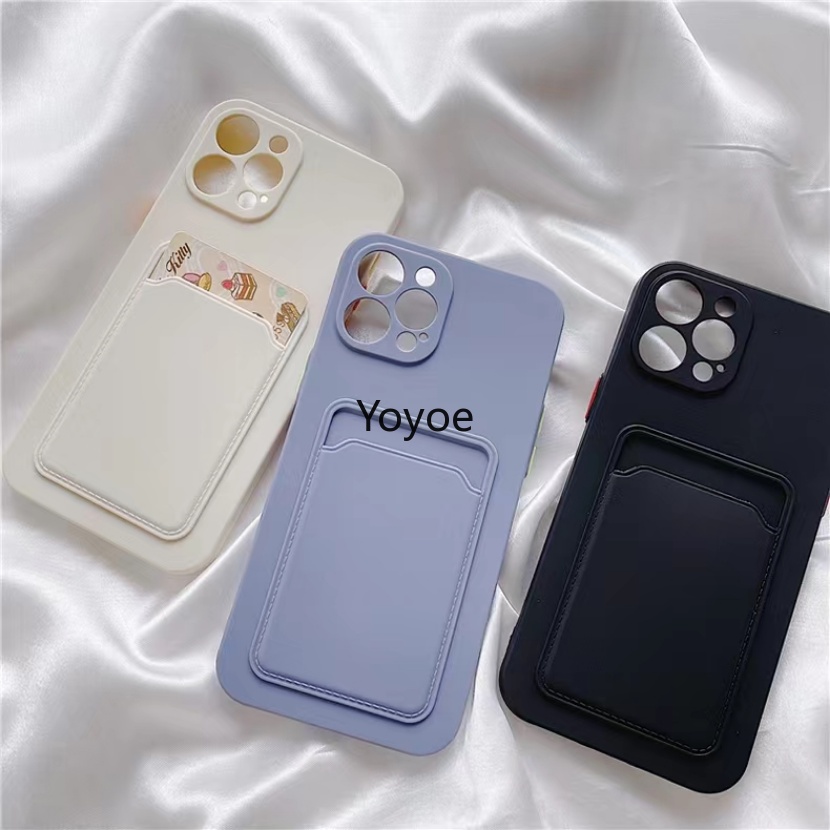 Ốp Điện Thoại Silicone Màu Trơn Dạng Ví Trượt Bảo Vệ Ống Kính Máy Ảnh Cho iPhone 14 13 11 12 Pro Max XR XS X 7 8 Plus SE