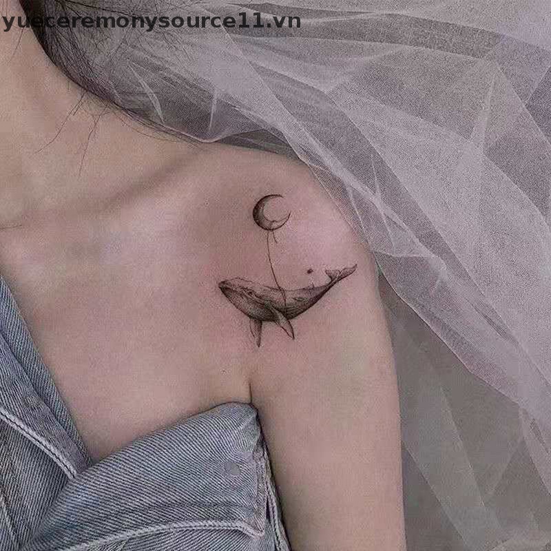 1 Miếng Dán Hình Xăm Tạm Thời Hình Hổ / Cá Voi / Mặt Trăng Cá Tính Dành Cho Học Sinh