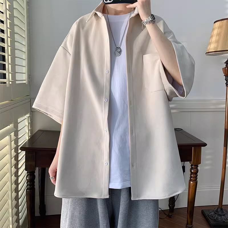 Áo Sơ Mi Tay Ngắn Phong Cách Đường Phố Nhật Bản Thời Trang Mùa Hè Cao Cấp Cho Nam