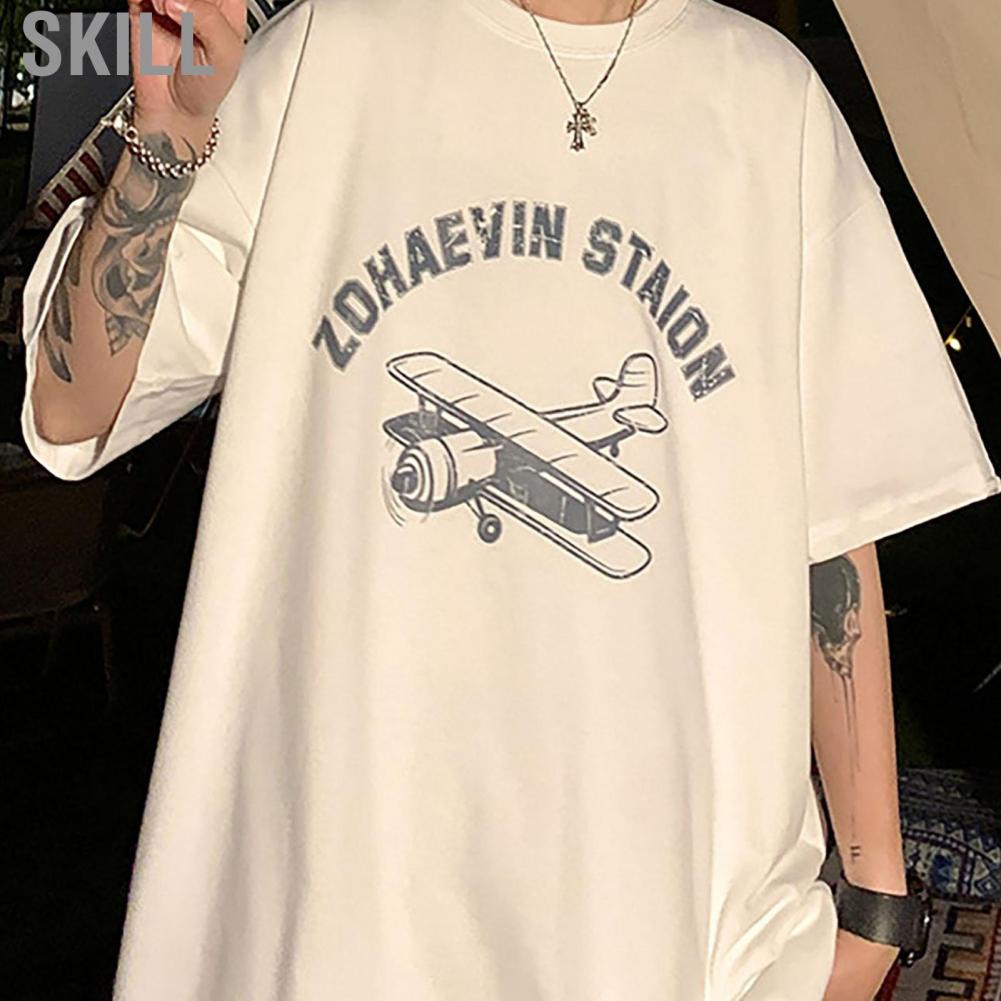 Skill Short Sleeve T Shirt  Crewneck Loose Breathable Graphic Letter Print Casual for Men Holiday Party