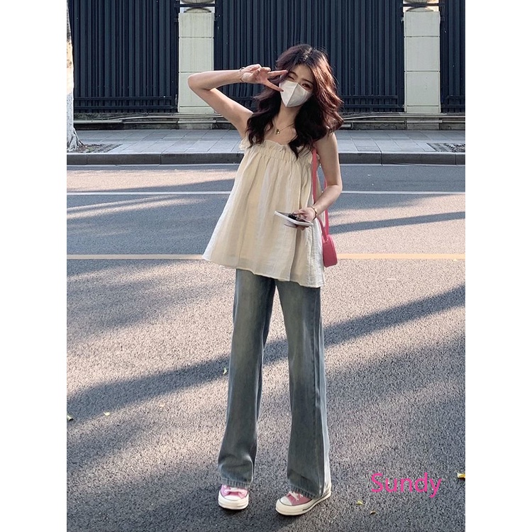 Áo Hai Dây Dáng Suông Màu Trắng Phong Cách Pháp Cổ Điển Thời Trang Mùa Hè Mới Cho Nữ