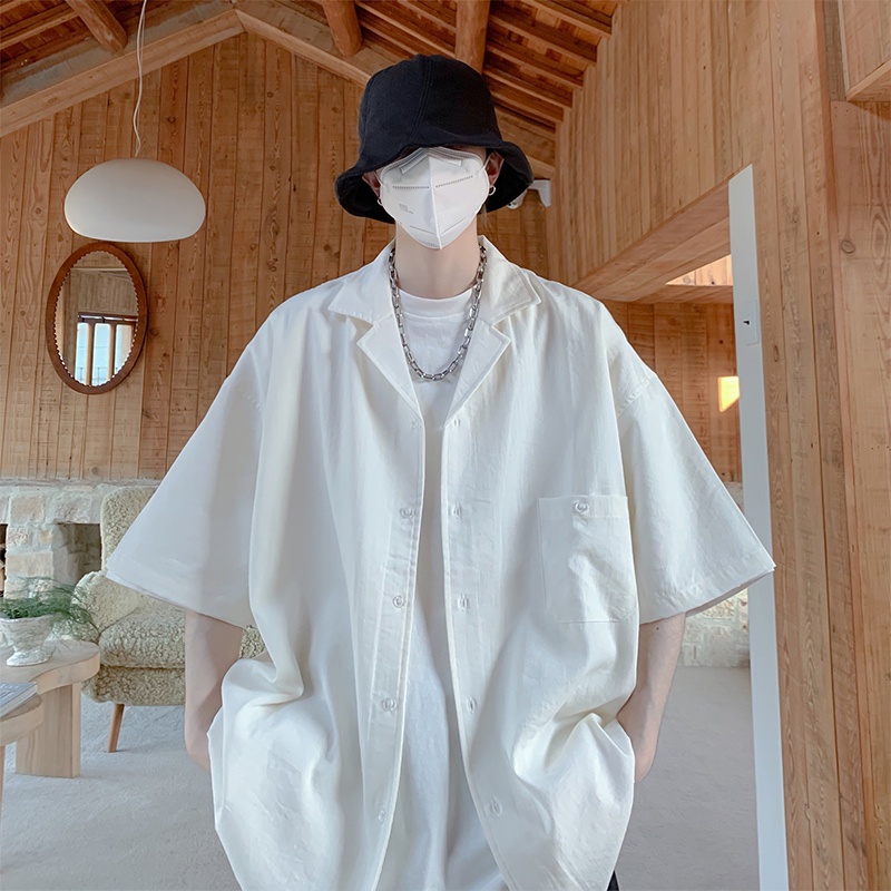 Áo Sơ Mi Tay Ngắn Dáng Rộng Phong Cách Nhật Bản Thời Trang Mùa Hè Cho Nam