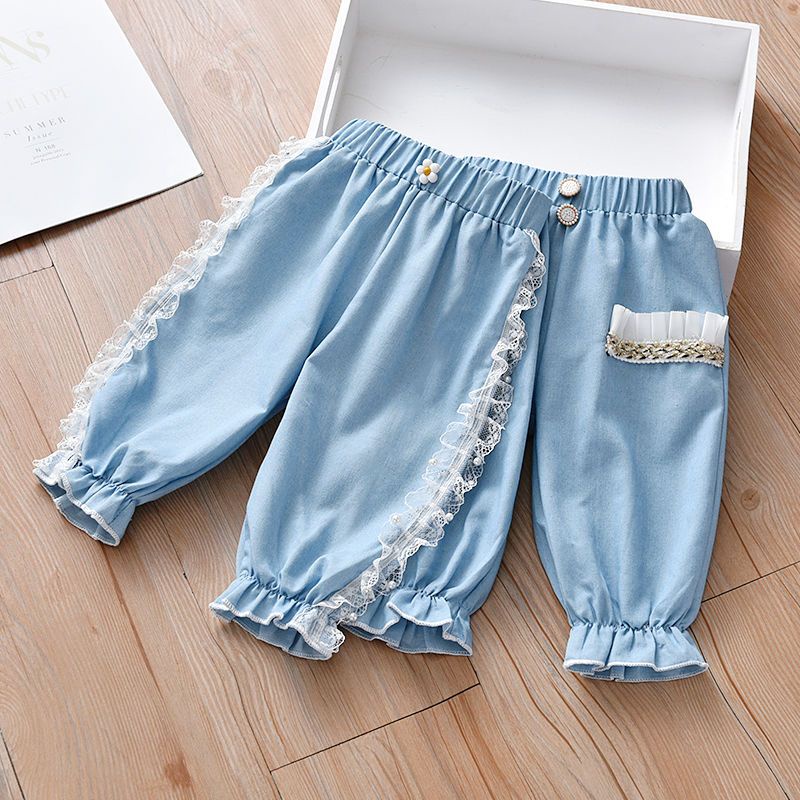 Hàng Có Sẵn Quần Short Denim Mỏng Phong Cách Phương Tây Mùa Hè Mới Cho Bé Gái