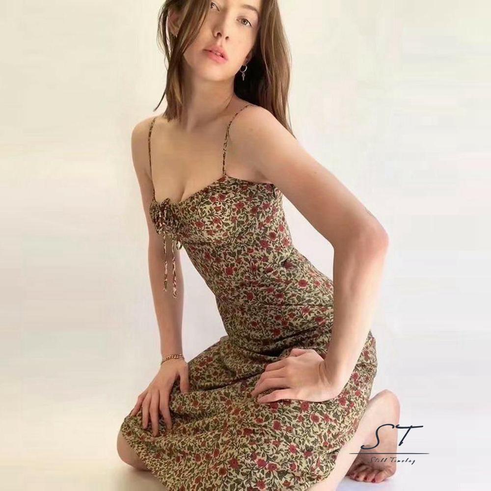 Đầm Dài Hai Dây Cổ Chữ U Họa Tiết In Thời Trang Mùa Hè CY03 Cho Nữ