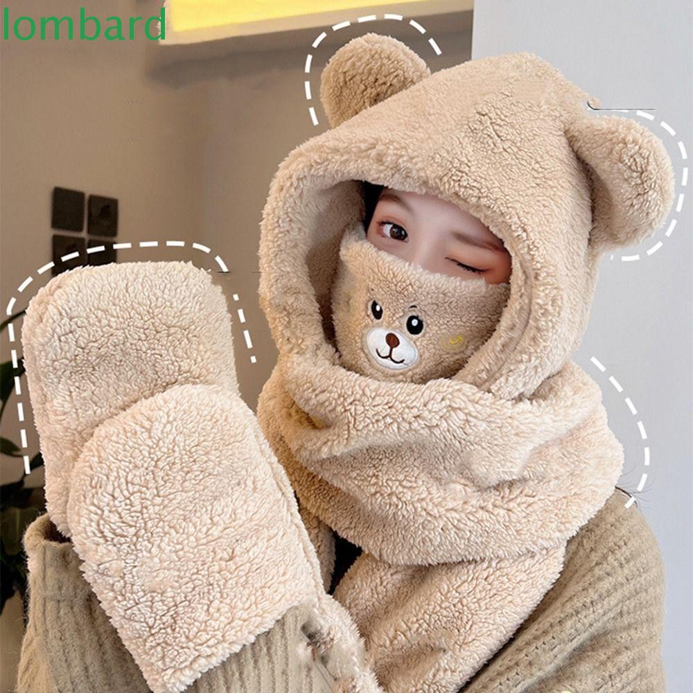 Nón Lông Cừu Kèm Mặt Nạ Bảo Vệ Tai Hình Tai Gấu Độc Đáo Cho Nữ