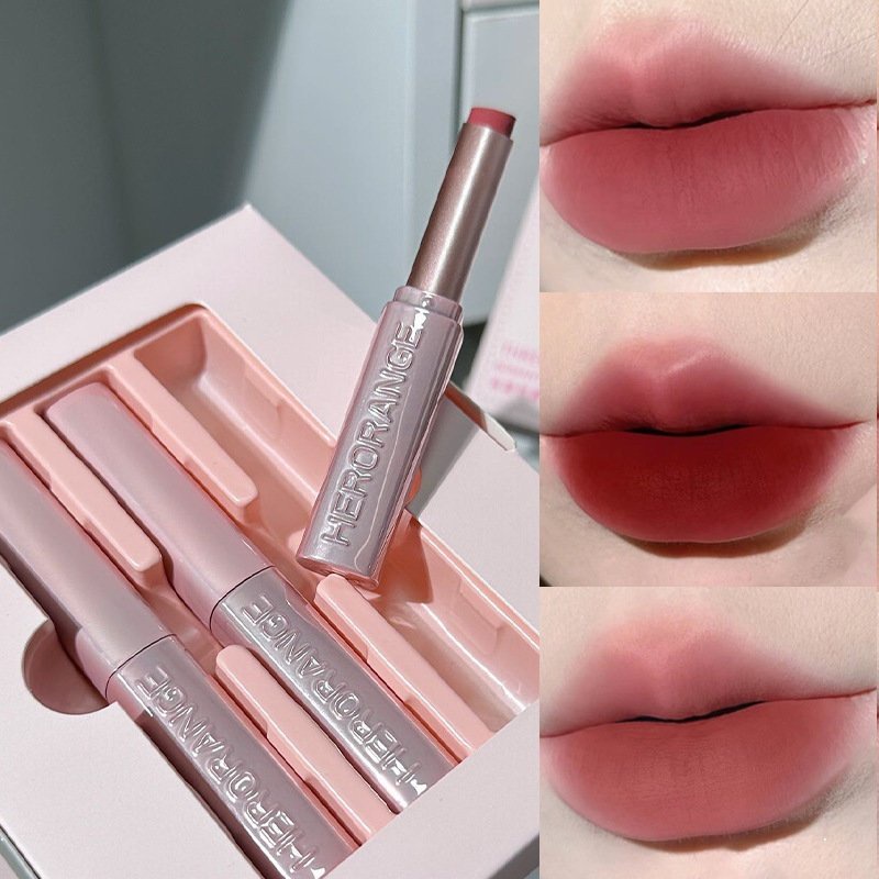 Son Môi HERORANGE Chống Thấm Nước Lâu Trôi Thiết Kế Vỏ Hình Vuông Màu Hồng Xinh Xắn