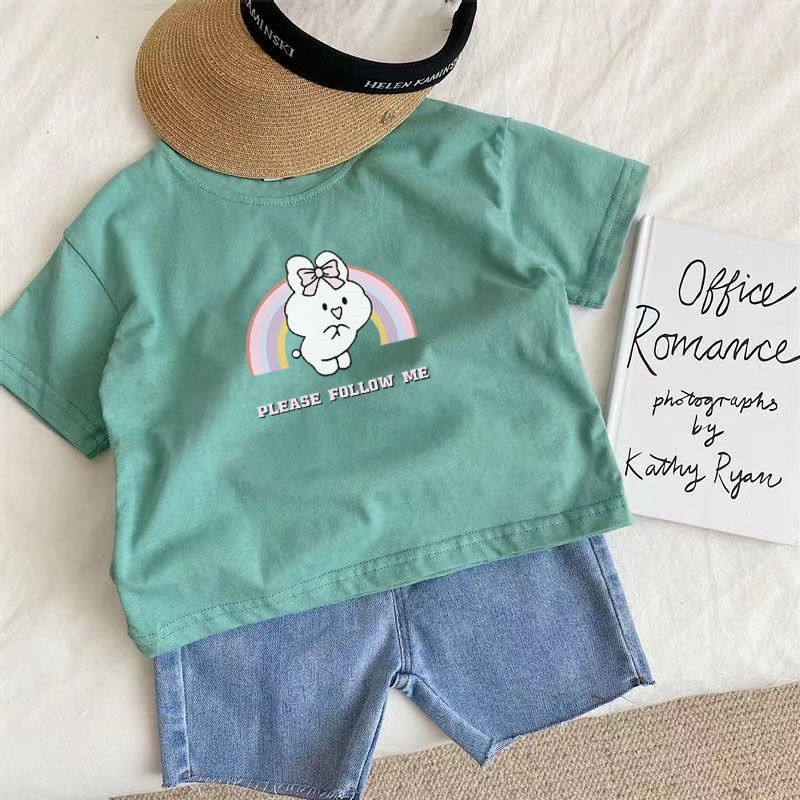 Áo Thun Tay Ngắn In Họa Tiết Hoạt Hình Phong Cách Hàn Quốc Thời Trang Xuân Hè 2023 Cho Bé Gái