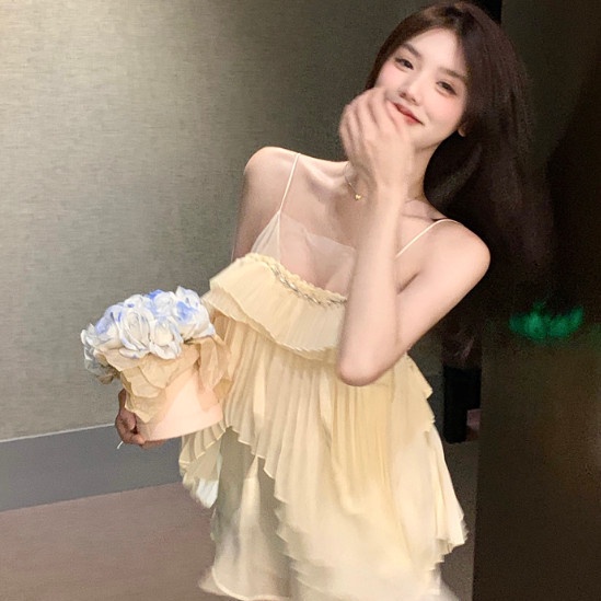 Áo Sát Nách Chất Chiffon Thiết Kế Lệch Tà Quyến Rũ