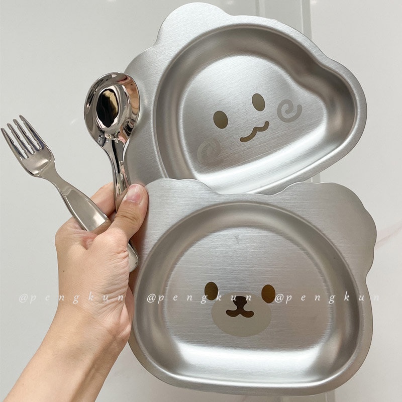 Đĩa Ăn Bằng Thép Không Gỉ 304 Dày Dặn Chống Sốc In Họa Tiết Hoạt Hình Dễ Thương Cho Bé