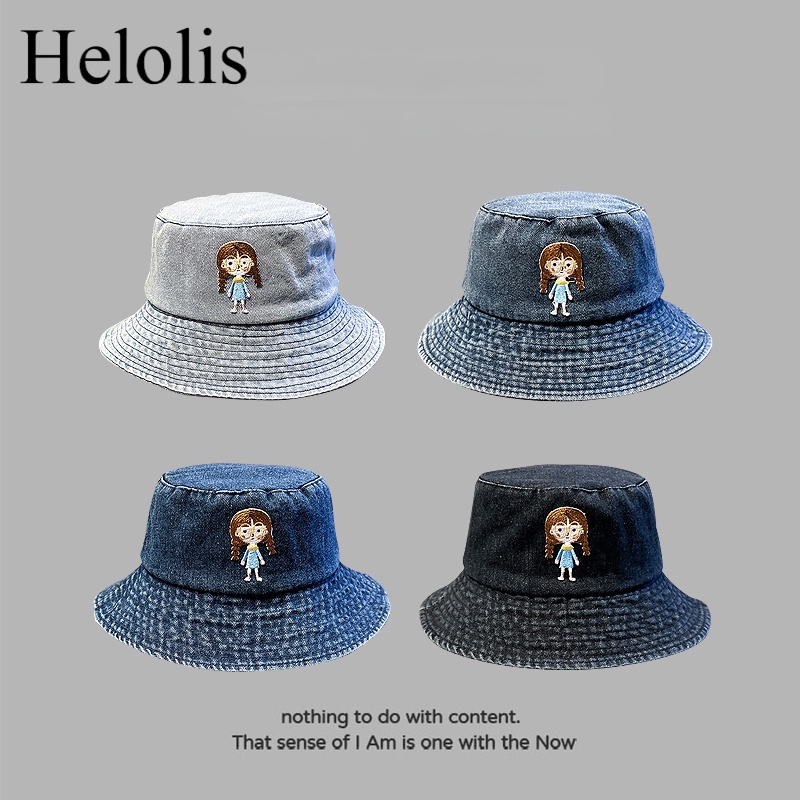 Helolis Nón Tai Bèo Denim Họa Tiết Hoạt Hình Có Thể Giặt Được Cho Cặp Đôi