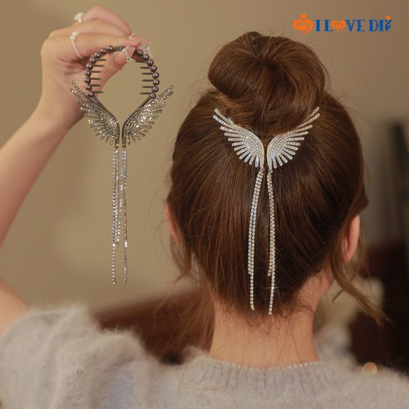 Kẹp Tóc Tua Rua Đính Đá / Ngọc Trai Giả / Cánh Ngựa Thời Trang Cho Nữ