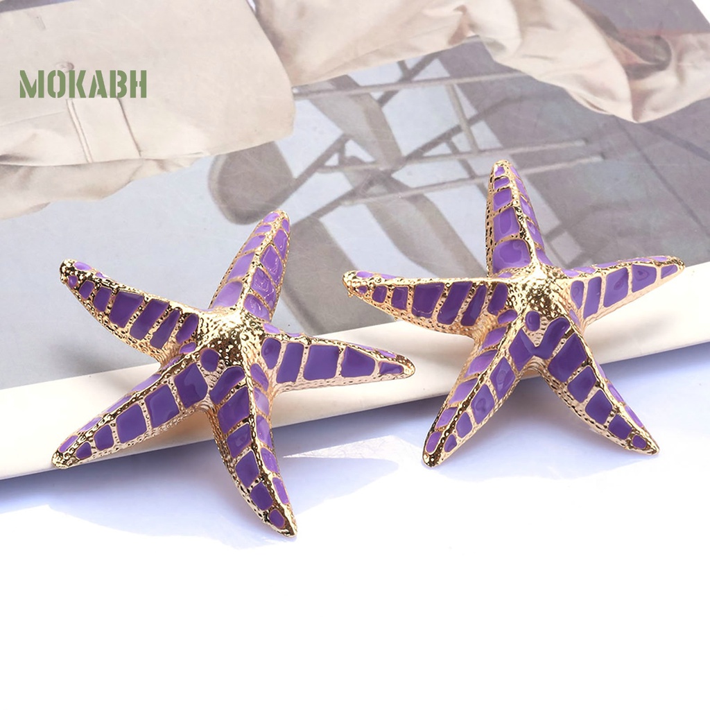 1 Đôi Bông Tai Hình Sao Biển 3D Cỡ Lớn Màu Sắc Tương Phản Phong Cách Bohemia Dành Cho Nữ