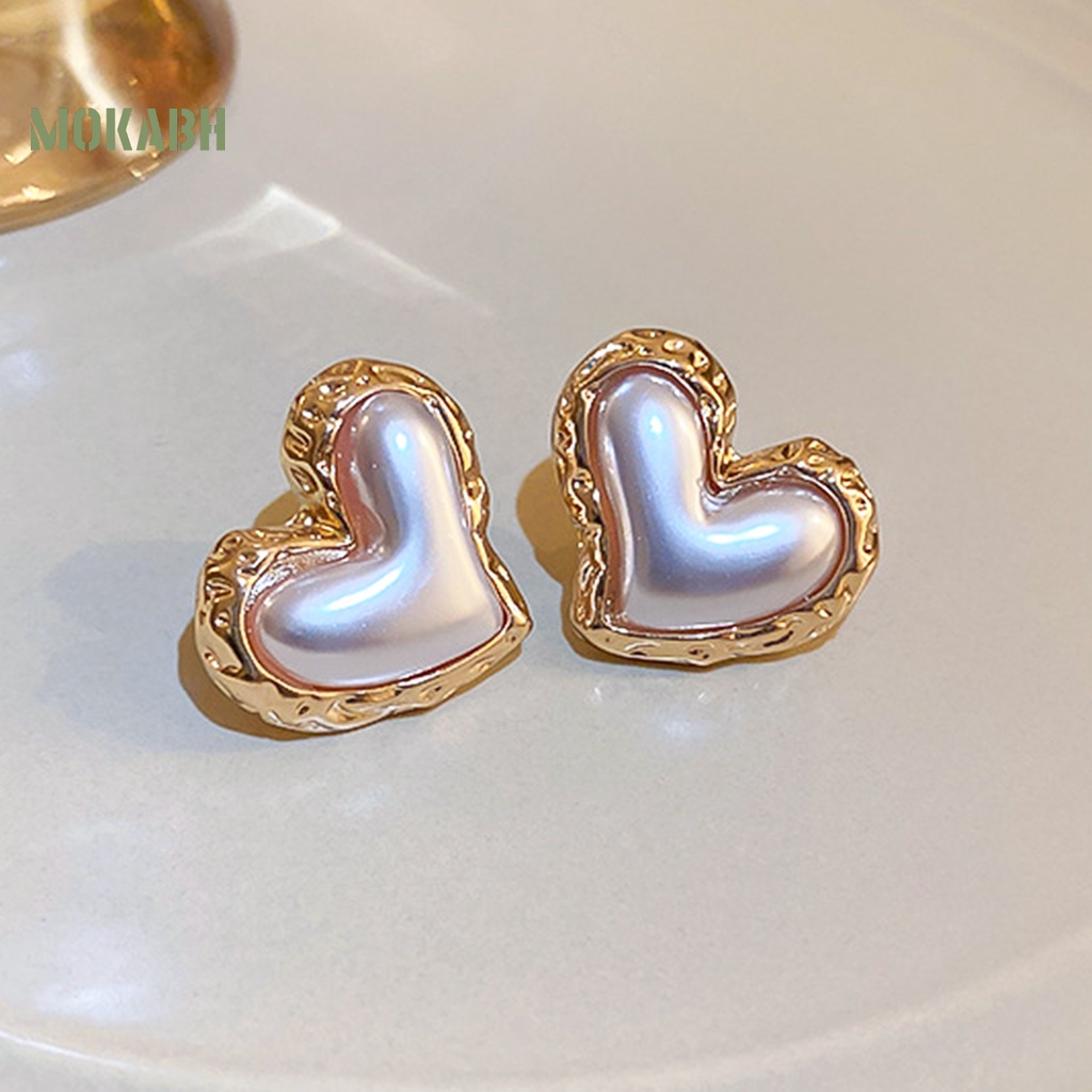 Bông Tai Hình Trái Tim Màu Gradient Đính Ngọc Trai Nhân Tạo Thời Trang Dành Cho Nữ