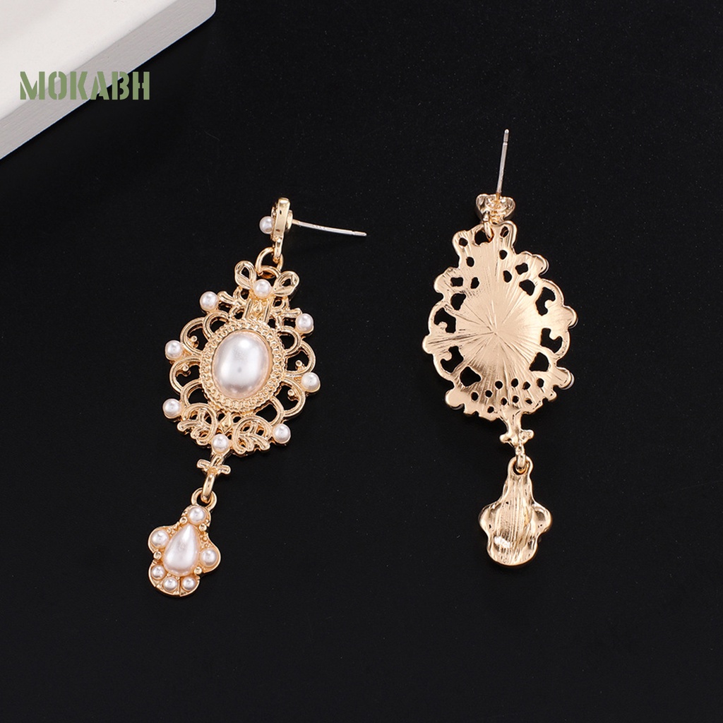 1 Đôi Bông Tai Đính Ngọc Trai Nhân Tạo Họa Tiết Hình Học Phong Cách Hoàng Gia Thời Trang