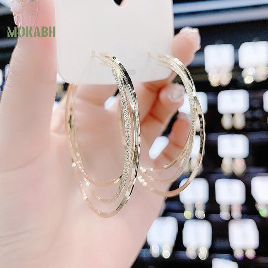 1 Đôi Bông Tai Hình Tròn Cỡ Lớn Nhiều Lớp Lấp Lánh Thời Trang Cho Nữ