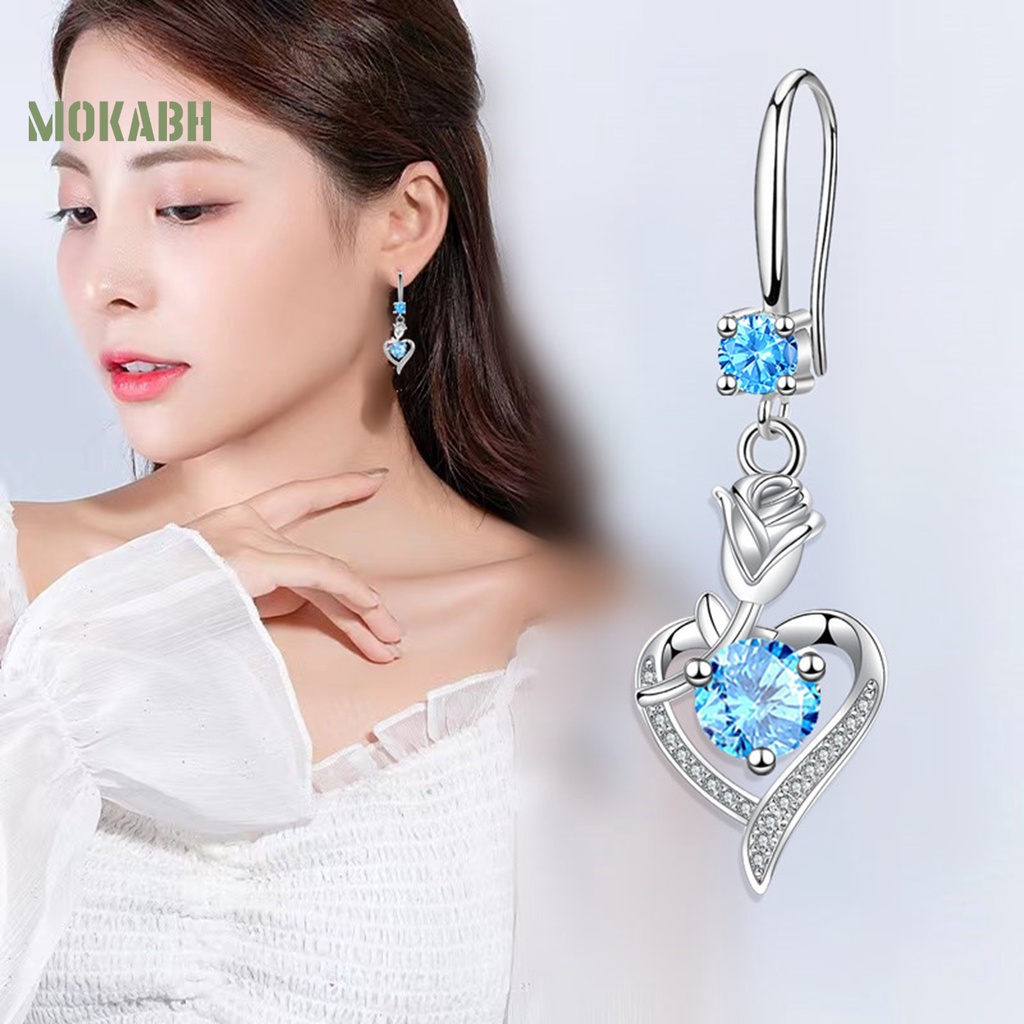 1 Đôi Bông Tai Hình Hoa Hồng Đính Đá Zircon Chất Lượng Cao Không Gây Dị Ứng Thời Trang