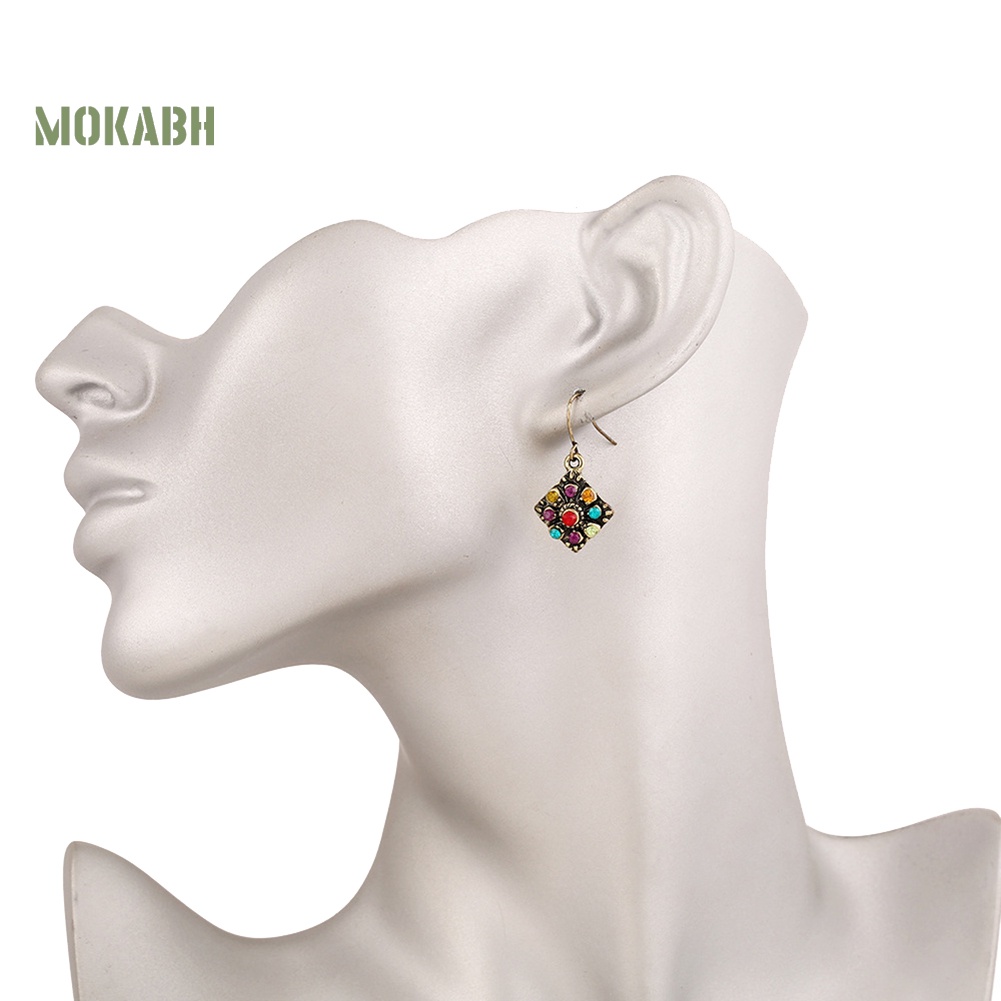 Bông Tai Hình Thoi Đính Đá Nhiều Màu Phong Cách Bohemian