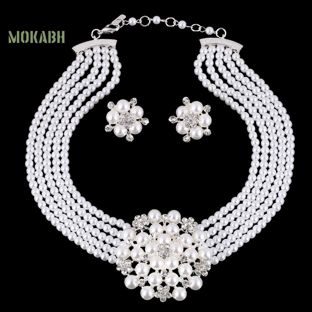 1 Bộ Vòng cổ + Bông Tai Đính Ngọc Trai Giả Sáng Bóng Thời Trang Cho Nữ