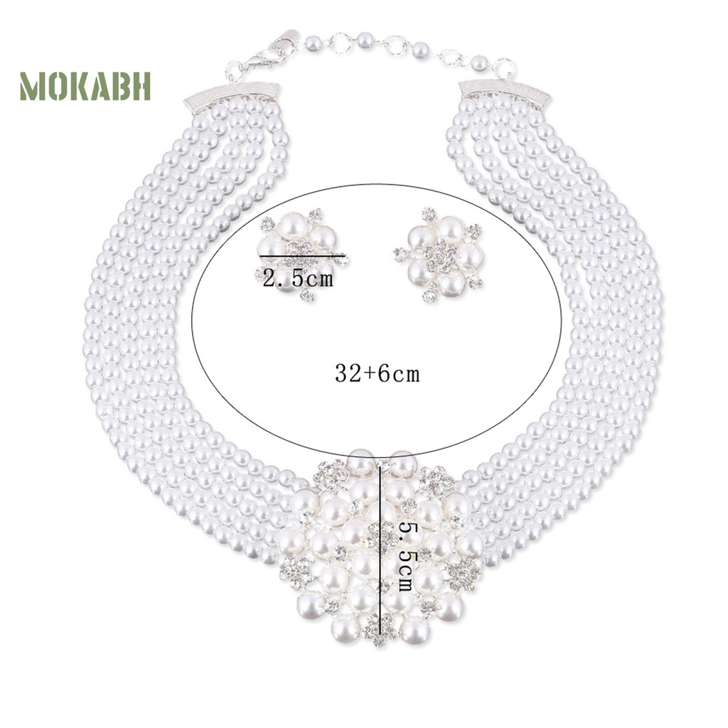 1 Bộ Vòng cổ + Bông Tai Đính Ngọc Trai Giả Sáng Bóng Thời Trang Cho Nữ
