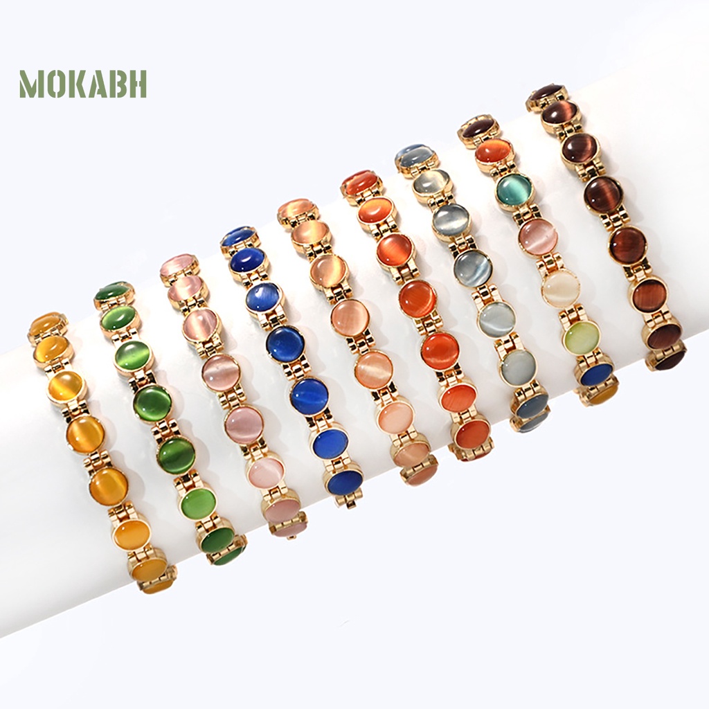 Vòng Tay Mạ Vàng Đính Đá Mắt Mèo Giảm Mệt Mỏi Thời Trang