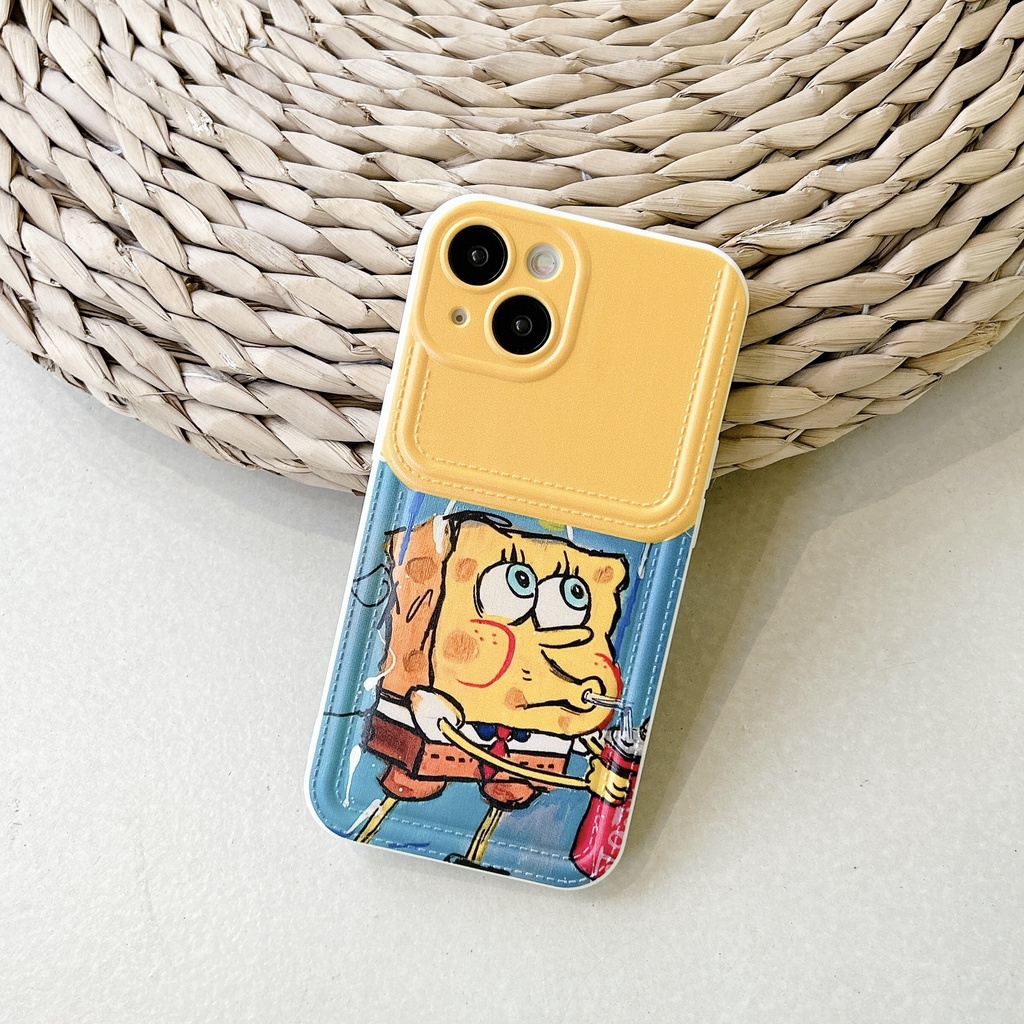 Ốp Điện Thoại tpu Dẻo Họa Tiết Hoạt Hình Spongebob Vui Nhộn Kèm Ngăn Đựng Thẻ Cho iPhone 14 13 12 11 PRO MAX