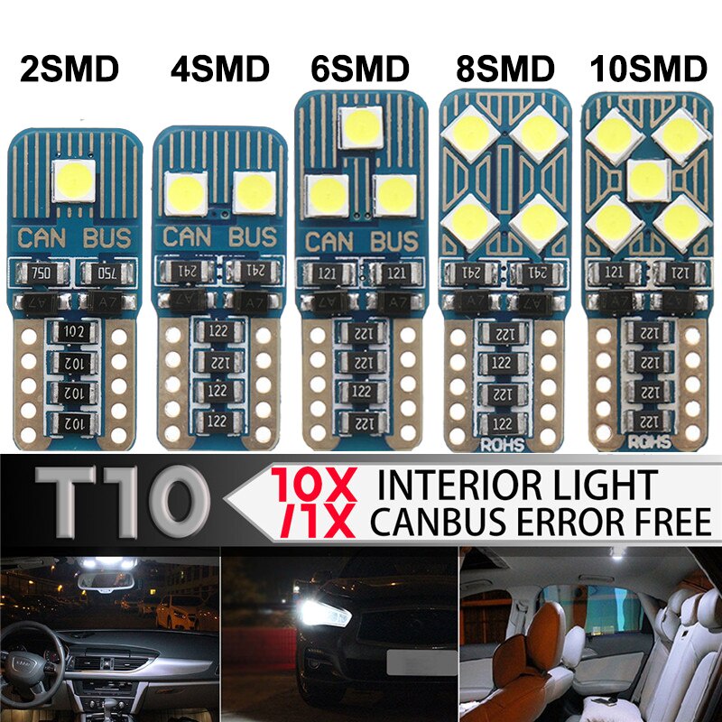 1 Đèn LED T10 W5W 12V 6500K Ánh Sáng Trắng 3030 SMD 194 5W5 Gắn Cửa Xe Hơi