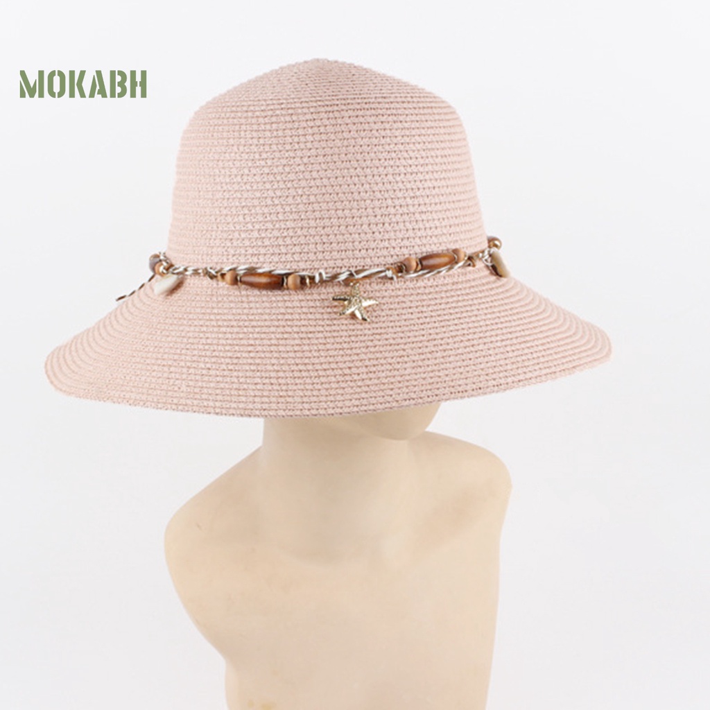 Mũ Vành Tròn Chống Nắng Màu Trơn Trang Trí Vỏ Sò Biển Cho Nữ