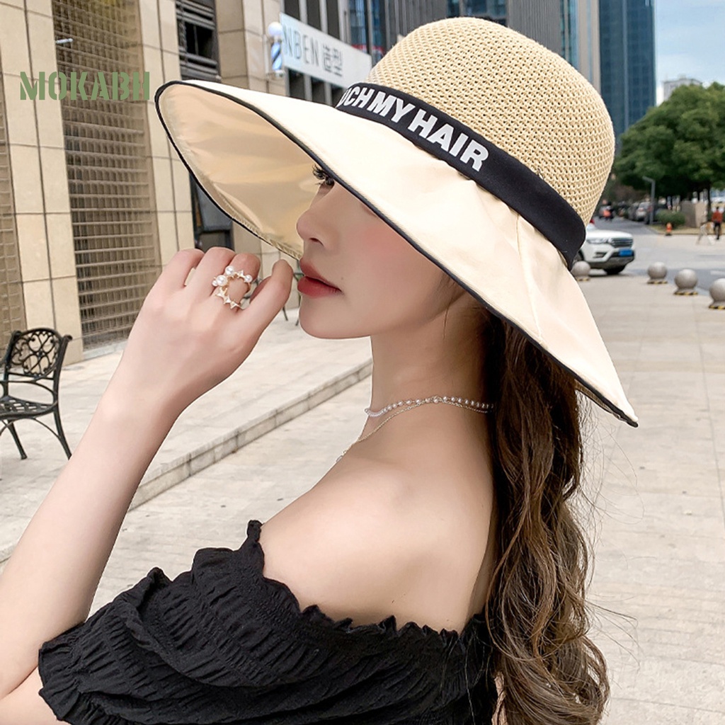 Nón Tai Bèo Rộng Vành Màu Trơn Họa Tiết Chữ Thời Trang Mùa Hè Cho Nữ