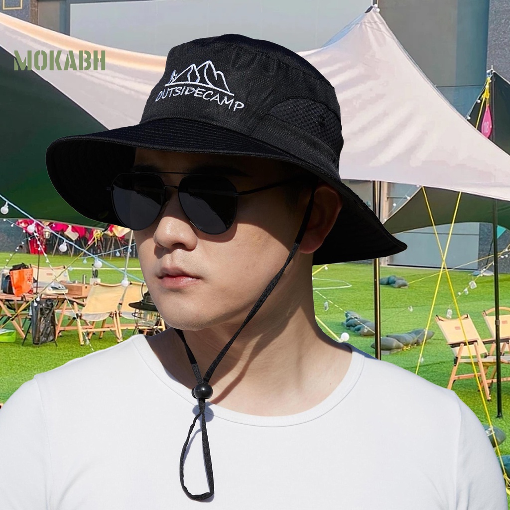 Nón Tai Bèo Phối Lưới Thoáng Khí Thêu Chữ Chống Gió Thời Trang Cho Nam