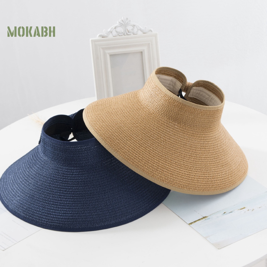 [Mok Abh] Mũ Chống Nắng Mỏng Rộng Vành Hở Chóp Đính Nơ Sau Lưng Thấm Hút Mồ Hôi Thời Trang Đi Biển
