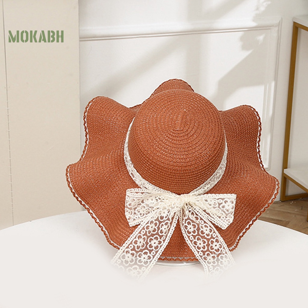 Mũ Cói Rộng Vành Đính Nơ Thêu Họa Tiết Hoa Xinh Xắn Thời Trang Cho Nữ