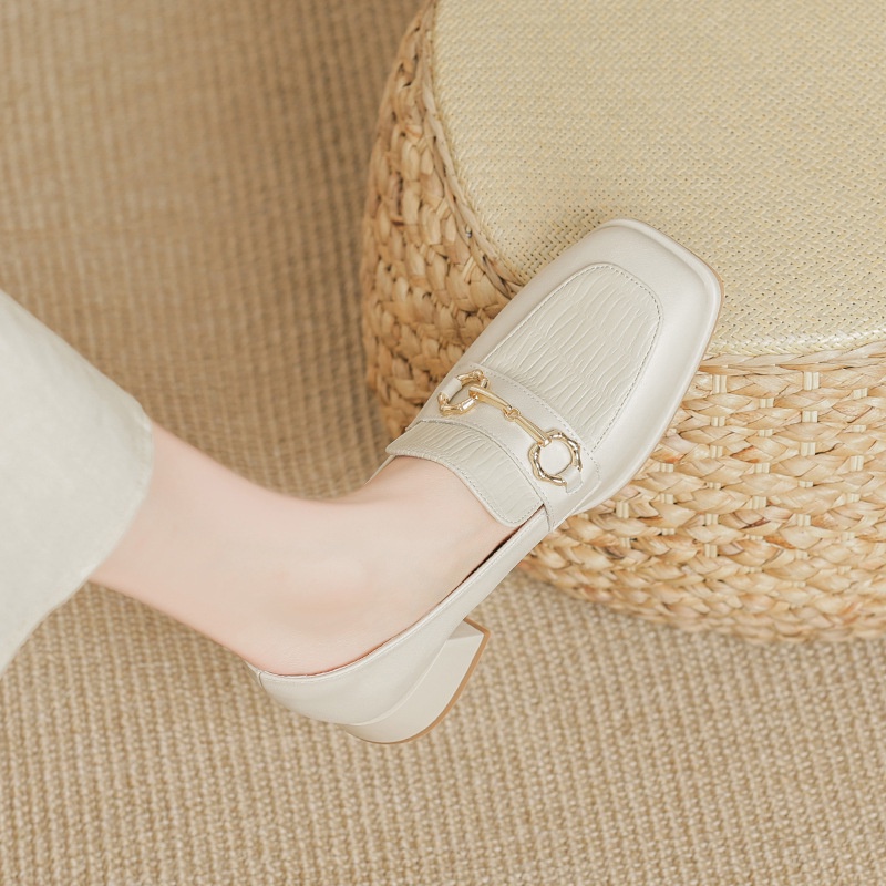 Giày Cao Gót Da Đế Dày Phong Cách Hàn Quốc Cho Nữ