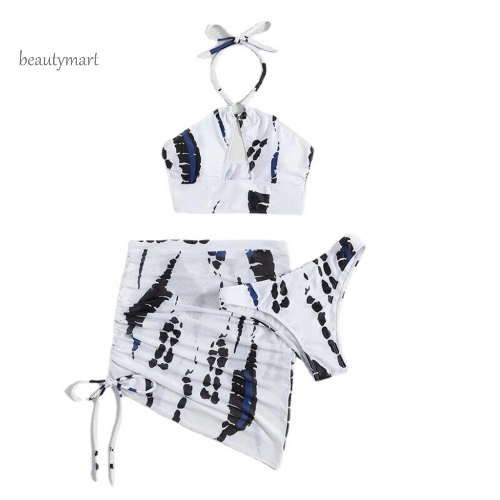 Bộ 3 Món Đồ Bơi Bikini Gồm Áo Lót Nâng Ngực Và Chân Váy Ren Hoa Quyến Rũ Cho Nữ