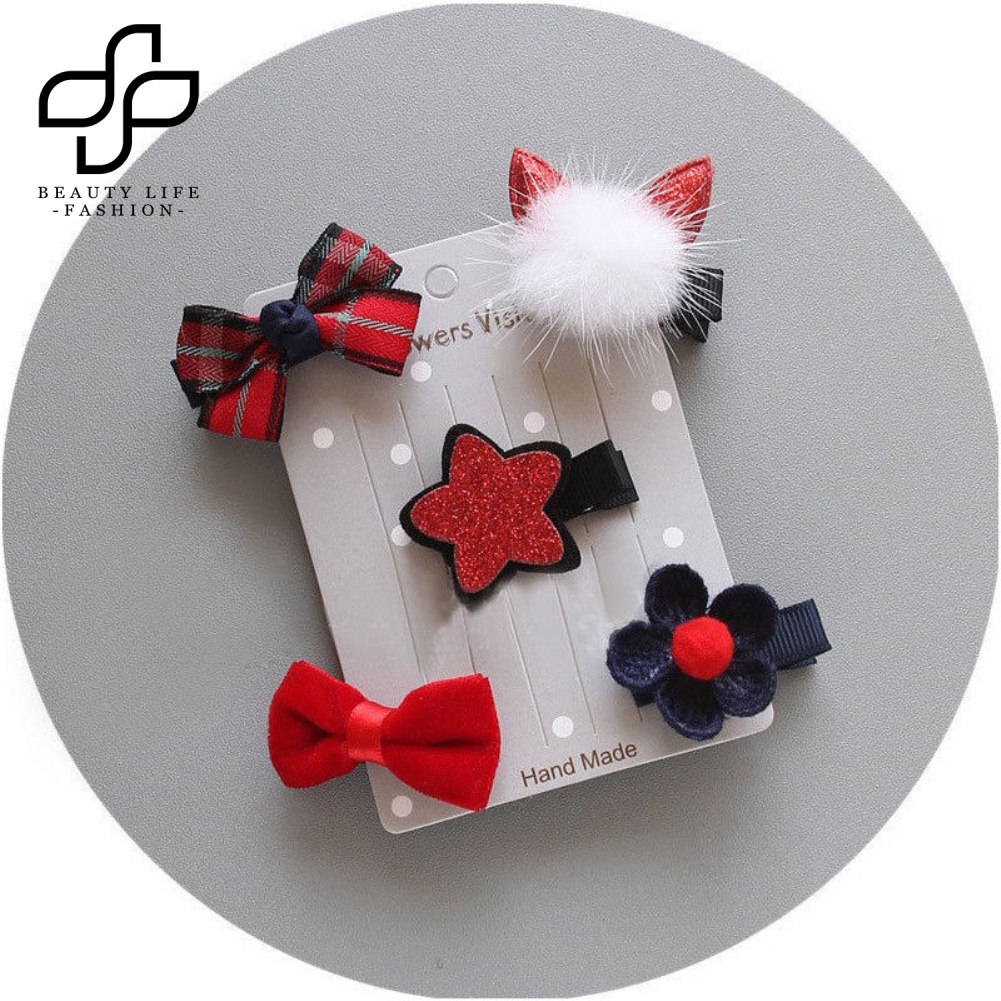 Set 5 Kẹp Tóc Nơ / Ngôi Sao / Hoa Mini Thời Trang Cho Bé Gái
