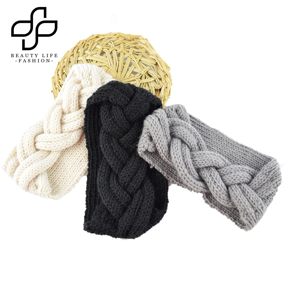 Băng Đô Bện Sợi Co Giãn Màu Trơn Phong Cách Vintage Thời Trang Mùa Đông Dành Cho Nữ