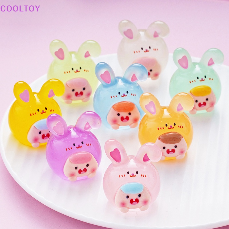 Set 2 Tượng Thỏ Hoạt Hình Mini Bằng Nhựa Phát Quang Trang Trí