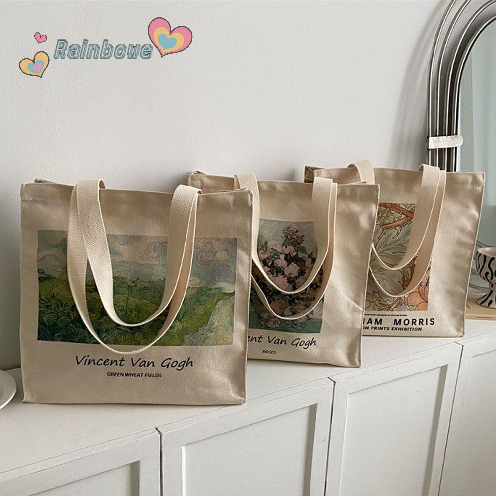 Túi Xách Đeo Vai Vải Canvas Dày Màu Cầu Vồng Kiểu Vintage Thời Trang